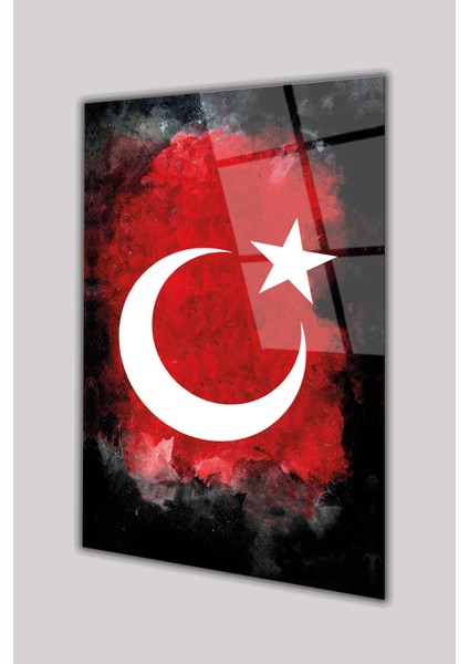 Türk Bayrağı Dikey Cam Tablo Ev Iş Ofis Makam Odası Okul Hediyelik Tablo