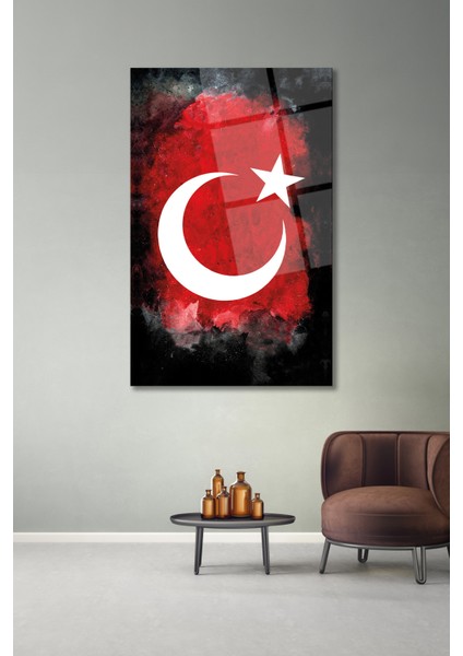 Türk Bayrağı Dikey Cam Tablo Ev Iş Ofis Makam Odası Okul Hediyelik Tablo