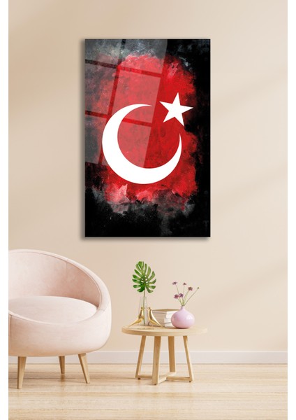 Türk Bayrağı Dikey Cam Tablo Ev Iş Ofis Makam Odası Okul Hediyelik Tablo