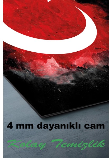 Türk Bayrağı Dikey Cam Tablo Ev Iş Ofis Makam Odası Okul Hediyelik Tablo