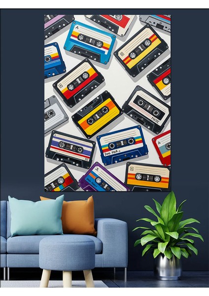 Doksanlar Retro Kasetler Müzik Dekoratif Kanvas - Mdf Ahşap Tablo
