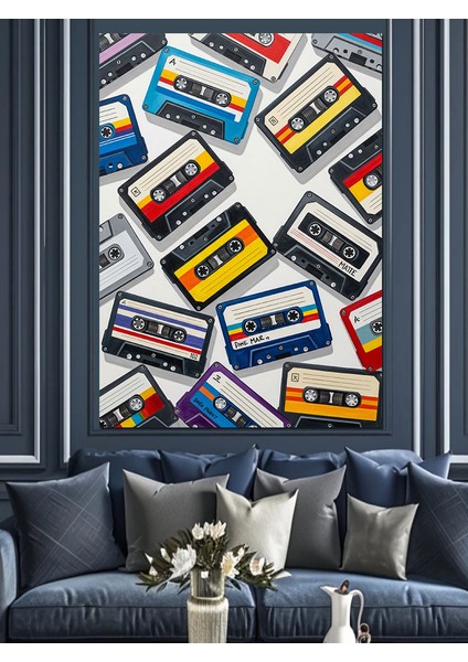 Doksanlar Retro Kasetler Müzik Dekoratif Kanvas - Mdf Ahşap Tablo modelleri