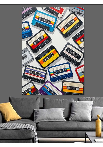 Doksanlar Retro Kasetler Müzik Dekoratif Kanvas - Mdf Ahşap Tablo fırsatları