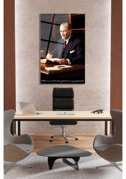 Atatürk Portresi Vatanını En Çok Seven Görevini Cam Tablo Iş Ofis Makam Odası Hediyelik Tablo modelleri