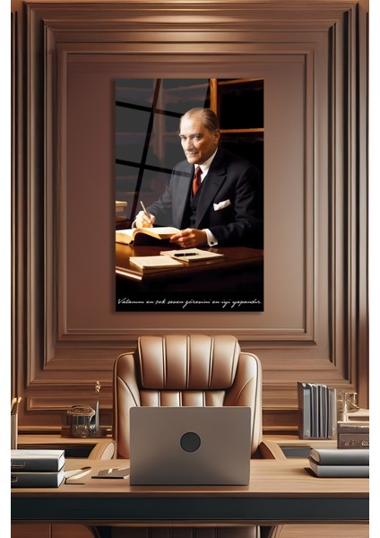 Atatürk Portresi Vatanını En Çok Seven Görevini Cam Tablo Iş Ofis Makam Odası Hediyelik Tablo indirimleri