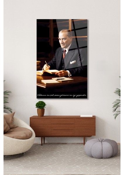 Atatürk Portresi Vatanını En Çok Seven Görevini Cam Tablo Iş Ofis Makam Odası Hediyelik Tablo