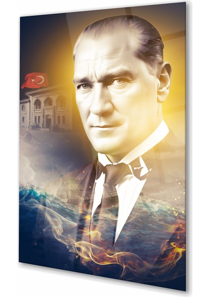 Atatürk Portre Dikey Cam Tablo, Ev Iş Kurum Ofis Büyük Hediyelik Tablo