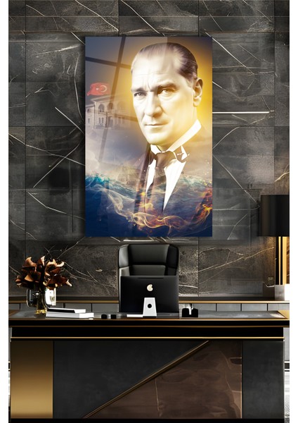 Atatürk Portre Dikey Cam Tablo, Ev Iş Kurum Ofis Büyük Hediyelik Tablo indirimleri