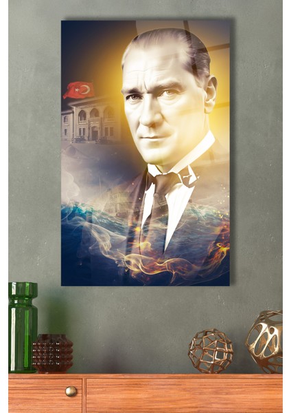 Atatürk Portre Dikey Cam Tablo, Ev Iş Kurum Ofis Büyük Hediyelik Tablo
