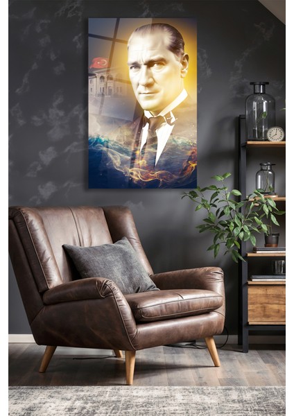 Atatürk Portre Dikey Cam Tablo, Ev Iş Kurum Ofis Büyük Hediyelik Tablo