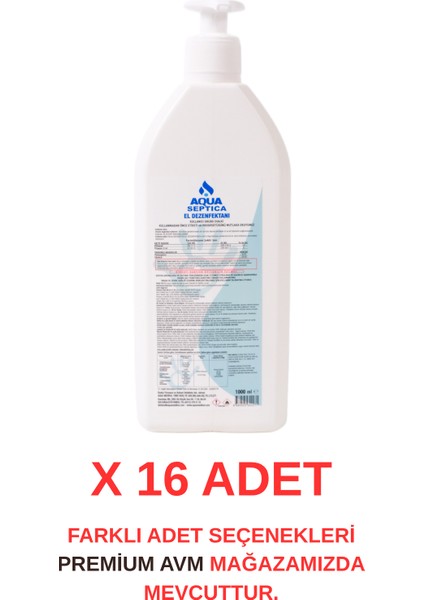 (16 Adet) El ve Cilt Dezenfektanı 1000 ml – Durulama Gerektirmeyen Hijyen Solüsyonu ( Antiseptiği)
