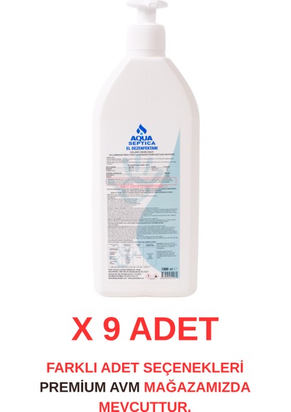 (9 Adet) El ve Cilt Dezenfektanı 1000 ml – Durulama Gerektirmeyen Hijyen Solüsyonu ( Antiseptiği)