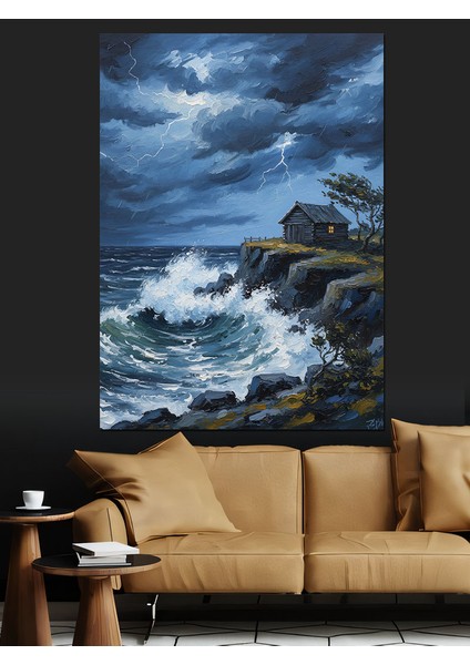 Kayalık Deniz Kıyı Manzarası Dekoratif Kanvas - Mdf Ahşap Tablo