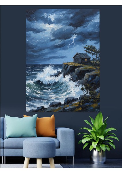 Kayalık Deniz Kıyı Manzarası Dekoratif Kanvas - Mdf Ahşap Tablo fiyatları