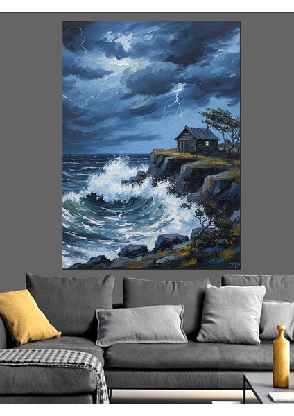 Kayalık Deniz Kıyı Manzarası Dekoratif Kanvas - Mdf Ahşap Tablo fırsatları