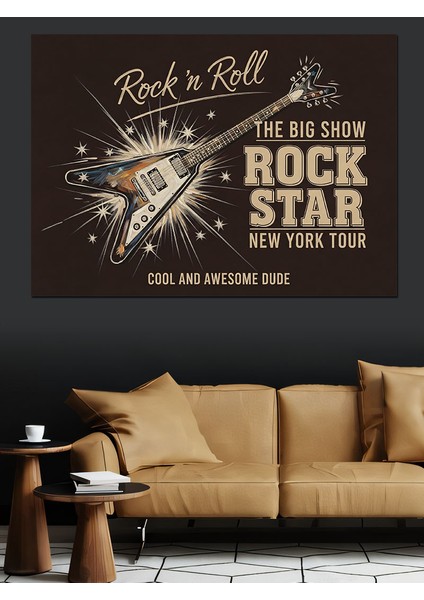 Rock'n Roll Rock Star Elektrogitar Afişi Dekoratif Kanvas - Mdf Ahşap Tablo