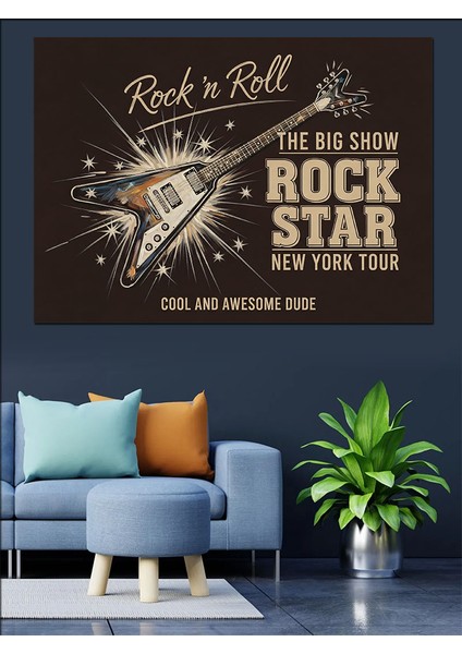 Rock'n Roll Rock Star Elektrogitar Afişi Dekoratif Kanvas - Mdf Ahşap Tablo fiyatları
