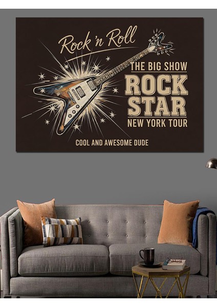 Rock'n Roll Rock Star Elektrogitar Afişi Dekoratif Kanvas - Mdf Ahşap Tablo modelleri