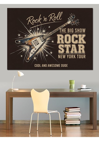 Rock'n Roll Rock Star Elektrogitar Afişi Dekoratif Kanvas - Mdf Ahşap Tablo fırsatları