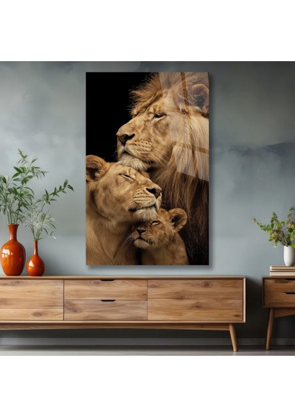Aslan Ailesi Premium Cam Tablo Ev Ofis Büyük Boy Hediyelik Taraftar Gs Duvar Dekoru