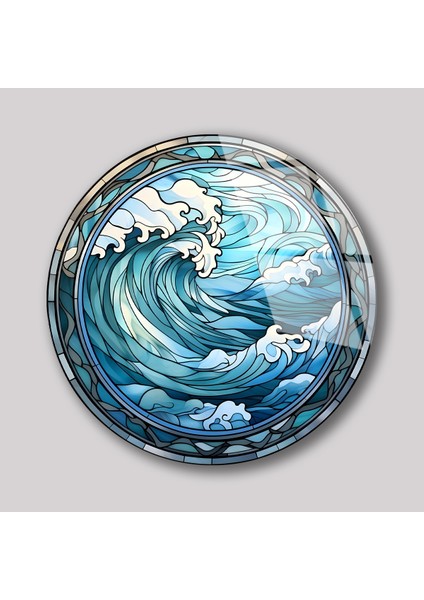 Mavi Deniz Dalgaları Yuvarlak Cam Tablo Manzara, Salon Tablosu Ev Hediyesi Büyük Duvar Dekoru fiyatları