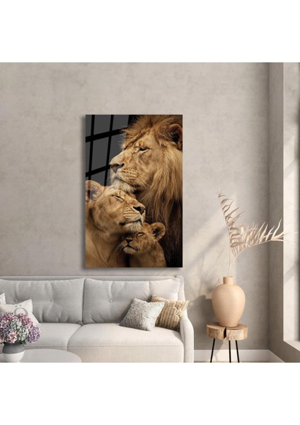 Aslan Ailesi Premium Cam Tablo Ev Ofis Büyük Boy Hediyelik Taraftar Gs Duvar Dekoru