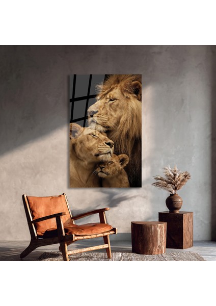 Aslan Ailesi Premium Cam Tablo Ev Ofis Büyük Boy Hediyelik Taraftar Gs Duvar Dekoru