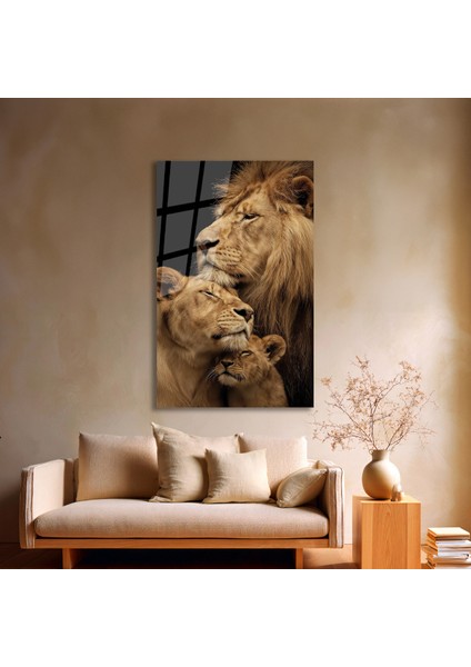 Aslan Ailesi Premium Cam Tablo Ev Ofis Büyük Boy Hediyelik Taraftar Gs Duvar Dekoru