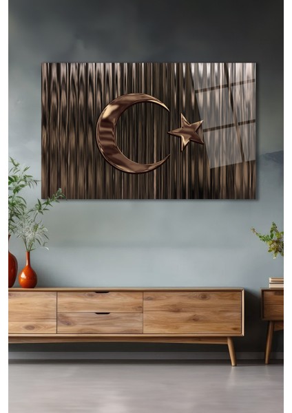 Türk Bayrağı Yatay Cam Tablo, Ev, Iş, Kurum, Ofis, Makam Odası Hediyelik Tablo