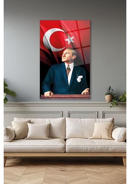 Atatürk Portresi ve Türk Bayrağı Dikey Cam Tablo, Ev, Iş, Kurum, Ofis, Makam Odası Hediyelik Tablo modelleri