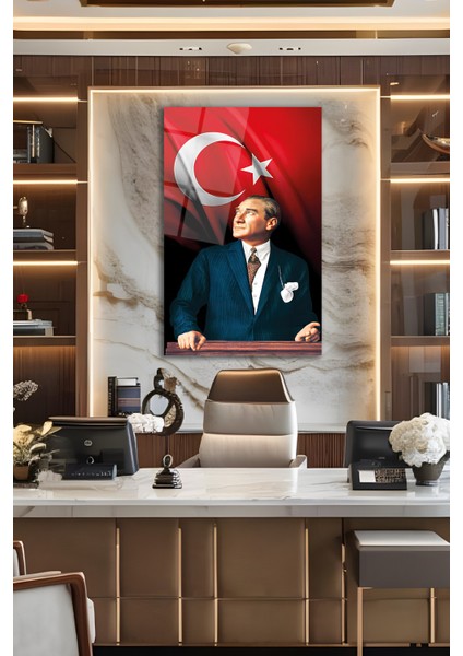 Atatürk Portresi ve Türk Bayrağı Dikey Cam Tablo, Ev, Iş, Kurum, Ofis, Makam Odası Hediyelik Tablo fırsatları