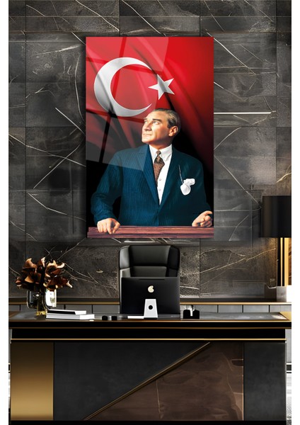 Atatürk Portresi ve Türk Bayrağı Dikey Cam Tablo, Ev, Iş, Kurum, Ofis, Makam Odası Hediyelik Tablo indirimleri