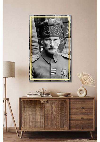Atatürk Portre Siyah Beyaz Dikey Cam Tablo, Ev, Iş, Kurum, Ofis, Makam Odası Hediyelik Tablo modelleri