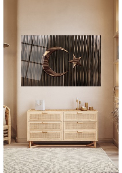 Türk Bayrağı Yatay Cam Tablo, Ev, Iş, Kurum, Ofis, Makam Odası Hediyelik Tablo