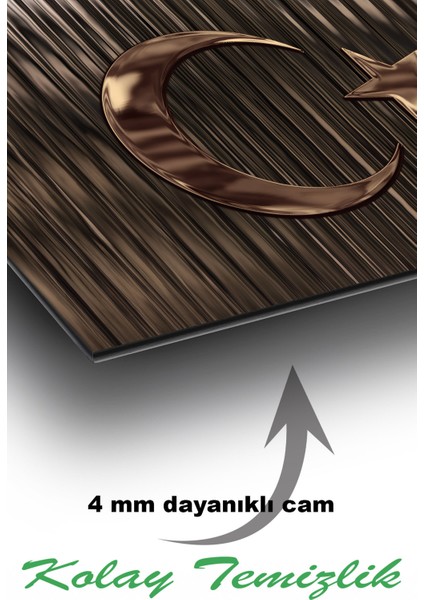 Türk Bayrağı Yatay Cam Tablo, Ev, Iş, Kurum, Ofis, Makam Odası Hediyelik Tablo