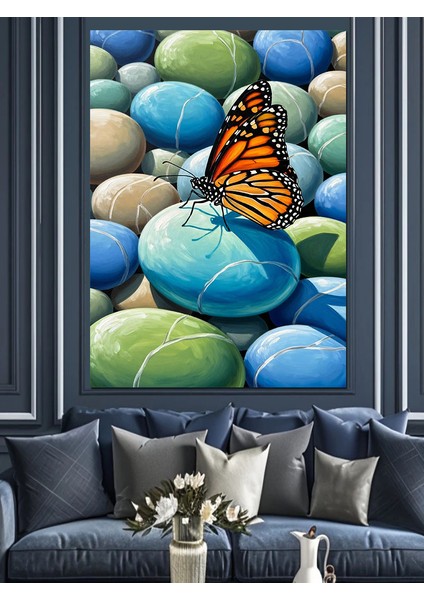 Kelebek Taşlar Sanat Çalışması Dekoratif Kanvas - Mdf Ahşap Tablo