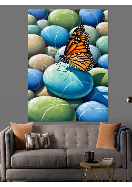 Kelebek Taşlar Sanat Çalışması Dekoratif Kanvas - Mdf Ahşap Tablo fırsatları