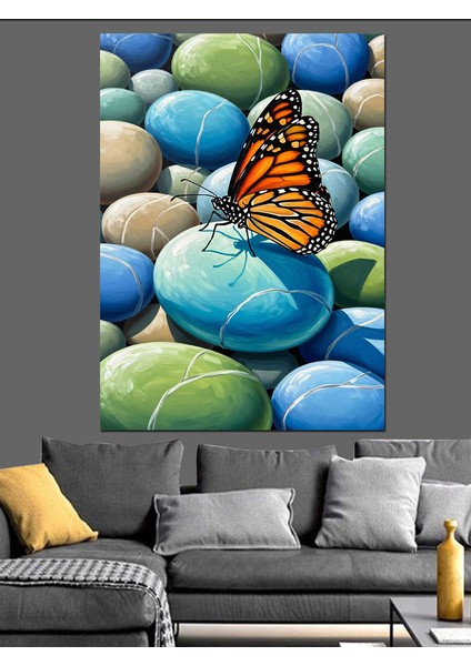 Kelebek Taşlar Sanat Çalışması Dekoratif Kanvas - Mdf Ahşap Tablo indirimleri