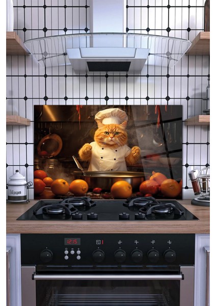 Ocak Arkası Cam Koruyucu, Tezgah Ankastre Arkası Koruyucu, Isıya Dayanıklı, Sarı Kedi Dekoratif Cam fiyatları