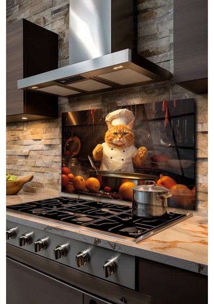 Ocak Arkası Cam Koruyucu, Tezgah Ankastre Arkası Koruyucu, Isıya Dayanıklı, Sarı Kedi Dekoratif Cam indirimleri