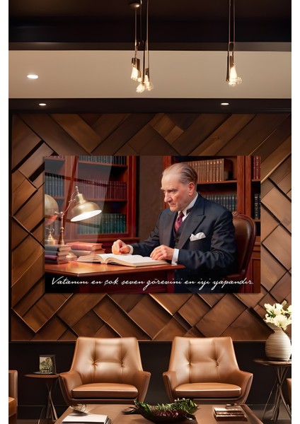 Atatürk Portresi Vatanını En Çok Seven Görevini Cam Tablo Iş Ofis Makam Odası Hediyelik Tablo modelleri