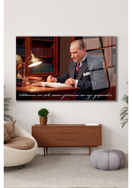 Atatürk Portresi Vatanını En Çok Seven Görevini Cam Tablo Iş Ofis Makam Odası Hediyelik Tablo fırsatları