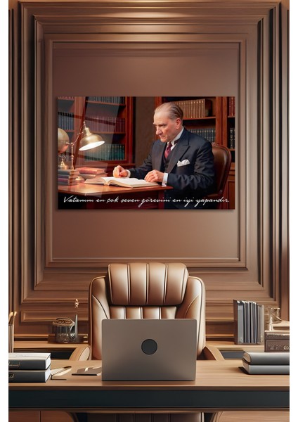 Atatürk Portresi Vatanını En Çok Seven Görevini Cam Tablo Iş Ofis Makam Odası Hediyelik Tablo indirimleri