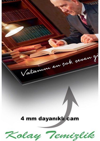 Atatürk Portresi Vatanını En Çok Seven Görevini Cam Tablo Iş Ofis Makam Odası Hediyelik Tablo