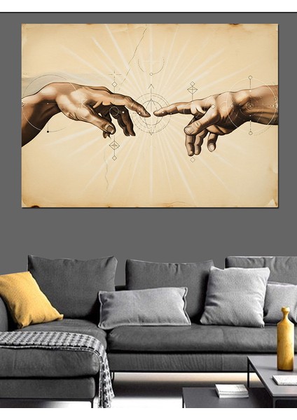 Adem'in Yaratılışı Sanat Tablosu Eller Yakın Plan Dekoratif Kanvas - Mdf Ahşap Tablo