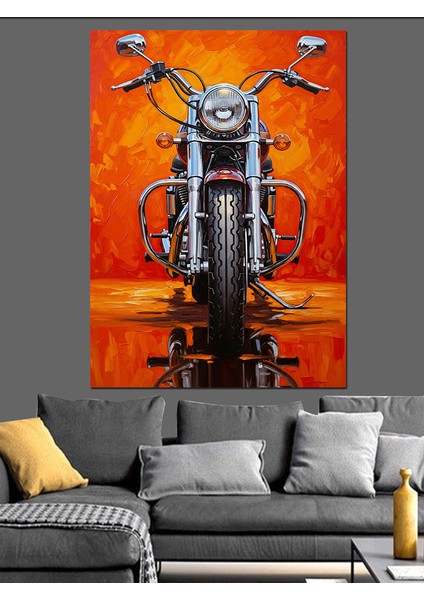 Kırmızı Tekerlekli Motosiklet Ön Dekoratif Kanvas - Mdf Ahşap Tablo