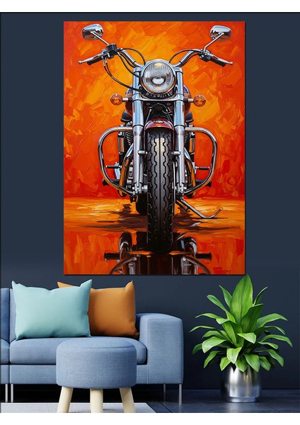 Kırmızı Tekerlekli Motosiklet Ön Dekoratif Kanvas - Mdf Ahşap Tablo fırsatları