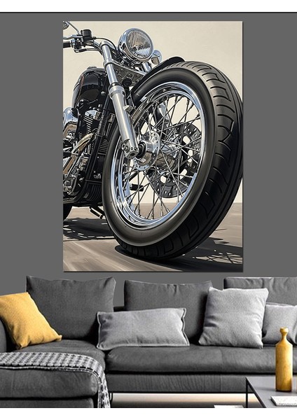 Ön Tekerlekli Motosiklet Choper Dekoratif Kanvas - Mdf Ahşap Tablo