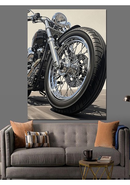 Ön Tekerlekli Motosiklet Choper Dekoratif Kanvas - Mdf Ahşap Tablo fiyatları