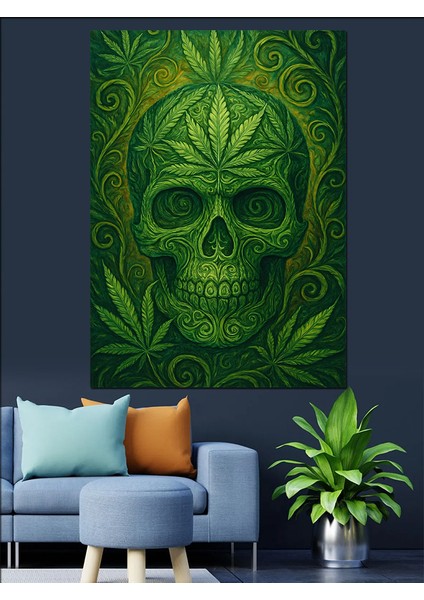 Yeşil Kurukafa Mandala Geometrik Dekoratif Kanvas - Mdf Ahşap Tablo